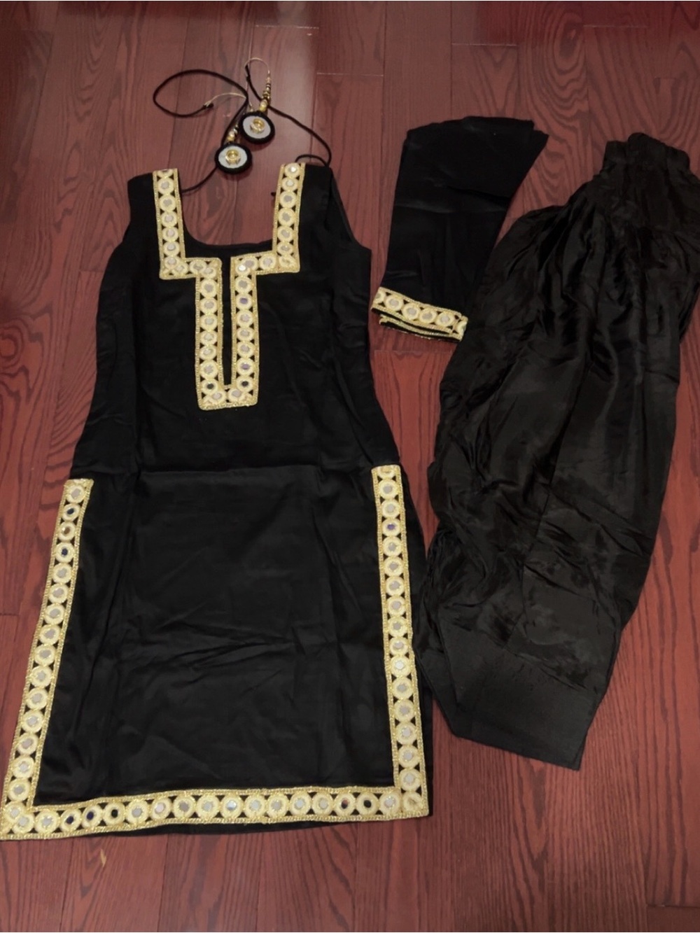 Black Salwar Kameez with Gold Trim